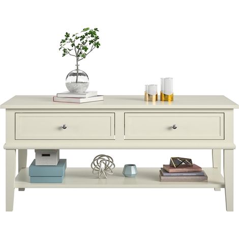 Table basse fixe 2 tiroirs – MDF blanc – Dimensions 100x50x45cm – Style moderne pour salon – Dorelhome