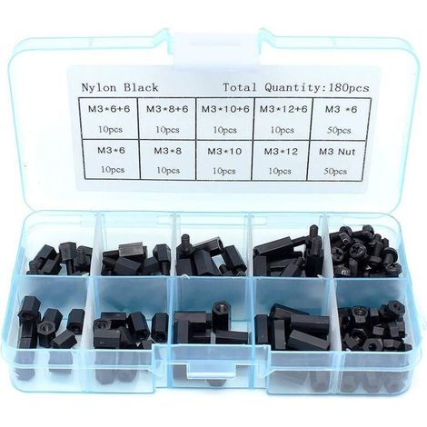 Lntyq 180PCS Nylon Hex Entretoise Vis Écrou Standoff Assortiment Kit Mâle à Femelle (M3)
