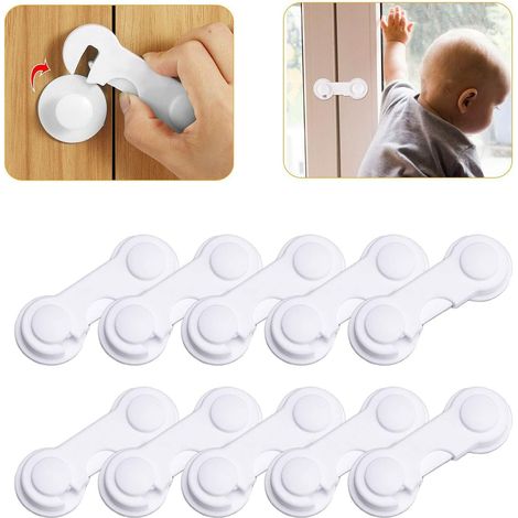10-pack of child safety locks, suitable for cabinets and drawers, strong adhesive, no drilling required, suitable for kitchen cabinets, drawers, ovens and refrigerators.