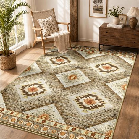 JSSEVN - Alfombra lavable a máquina para salón, 120x180 cm, antideslizante, estilo marroquí, ideal para salón, pasillo, dormitorio y cocina, color camel. (1/5)