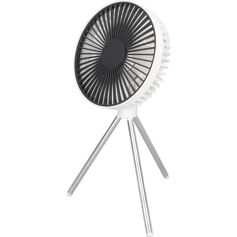 Ventilateur trépied portable rechargeable par USB avec batterie 4000 mAh pour le camping et les tentes, blanc (1/5)