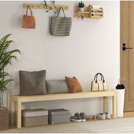 Banco de 3 plazas (175x33x45 cm), para cocina y comedor, estructura de madera de pino, color madera natural (1/5)