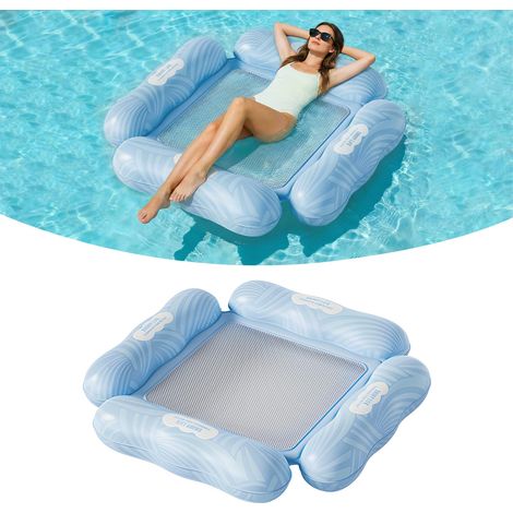Hamac Flottant Gonflable, Hamac Gonflable Piscine Adulte, 4-en-1 Multi Usage Flottantes Hamac Aquatique Carré avec Filet, Bouées et Matelas GonflablesHamac (Bleu) (1/5)