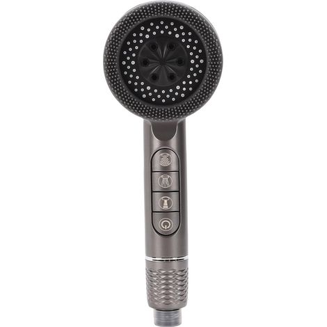 Pommeau de douche avec filtres, raccord 1/2 pouce, jets multiples, douchette haute pression, gris, sans perçage, support + flexible en acier de 1,5 m + 3 filtres (1/5)