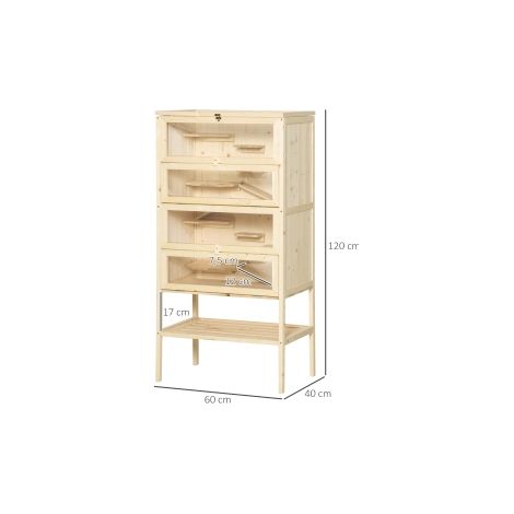 Cage à hamster en bois 5 étages, habitat pour rongeurs, cage pour petits animaux avec toit grillagé et rampes, cage en bois, cage à souris grande, cage pour hamster, hamster nain 60 x 40 x 120 cm bois (1/5)