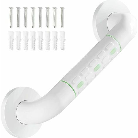 Poignée de douche droite en acier inoxydable, revêtement plastique antidérapant, porte-serviettes blanc 30 cm-AquaForge (1/4)