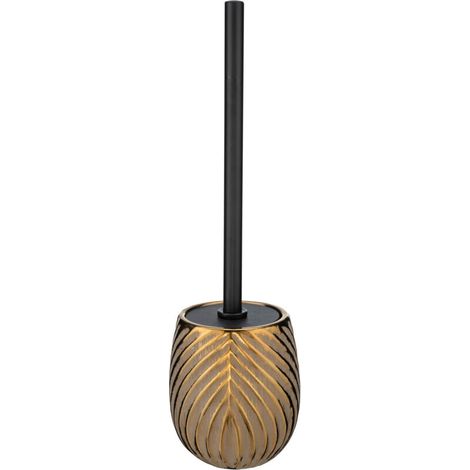 Brosse WC en céramique noire chic moderne – Dimensions Ø 10 cm x 39 cm – Récipient fermé pour hygiène et discrétion