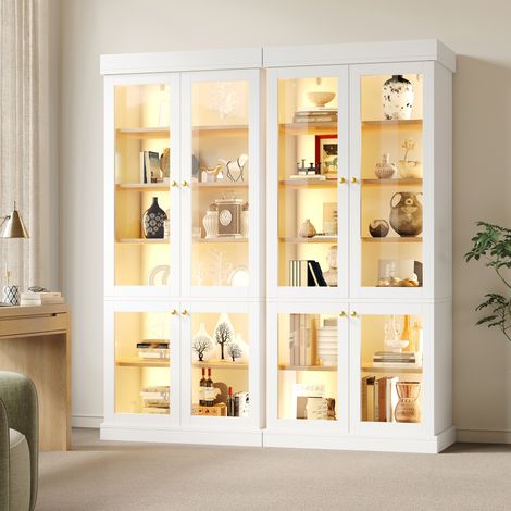 Vitrine-Aufbewahrungsmöbel mit LED, 160 x 40 x 180 cm, Weiß OKMYHOME (1/5)