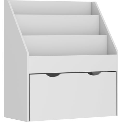 Bibliothèque enfant multi-rangement grise, 3 étagères + tiroir, 62,5 x 30 x 70 cm (1/5)