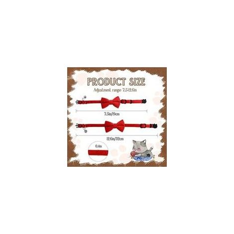 Set aus 2 Samt-Katzenhalsbändern mit Glöckchen und Fliege, verstellbare Halsbänder für Katzen, Kätzchen und kleine Welpen, Sicherheitsfliege, einfarbig, für Hochzeiten (1/5)