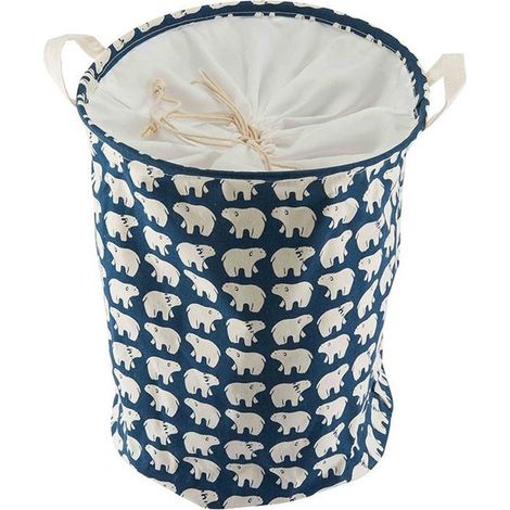 Panier de rangement en coton pour chambre d'enfant, grand panier à linge pliable 13,38 x 17,71 pouces (Ours marine)