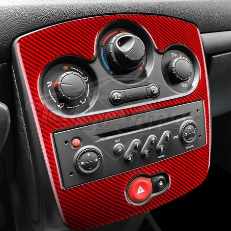 Protection de panneau de console (rouge) compatible avec Renault Clio 3 (2006-2012) - Autocollant en fibre de carbone - Garniture de cache central CD/climatisation - Accessoires intérieurs auto (1/4)