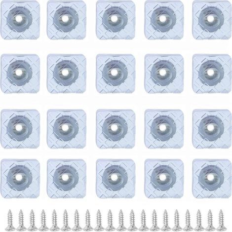 20 patins carrés en caoutchouc de 20 mm x 20 mm pour pieds de meubles et sols en bois, patins antidérapants transparents à visser. (1/5)