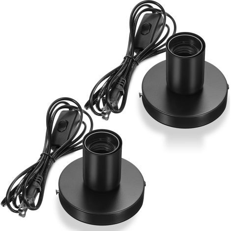 Lot de 2 bases de lampe de bureau en métal poli – Douilles à vis E26/E27 – Base de remplacement pour veilleuse (support d'ampoule) – Cordon de 1,8 m avec interrupteur marche/arrêt et prise (Noir) (1/4)
