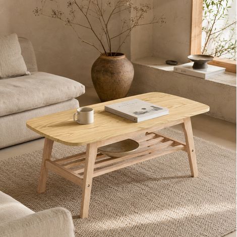 Tavolino da caffè in legno con doppio ripiano 100 x 48 x 42 cm, colore legno DESVIAE (1/5)