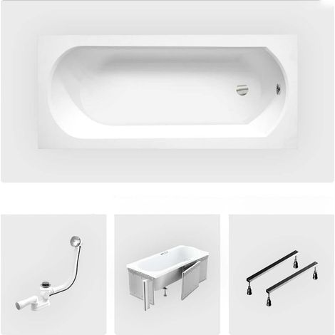 Rechteckige Badewanne - 160 x 75 cm - mit 4-cm-Verkleidung - Füße - Chromablauf - INTRICA SLIM