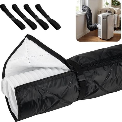 Funda con cremallera para manguera de aire acondicionado,funda aislante acolchada con 4 correas reforzadas con hebilla,15 cm),Negra (1/5)