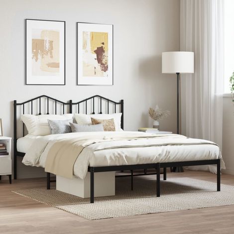 Estructura cama sin colchón con cabecero metal negro 140x190 cm
