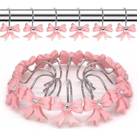 24 rosa Duschvorhanghaken mit Schleifen, dekorative Haken, geeignet für Duschvorhangringe im Badezimmer, aus Kunstharz