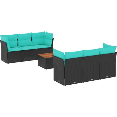 Set de sofás de jardín 7 pzas con cojines ratán sintético negro vidaXL