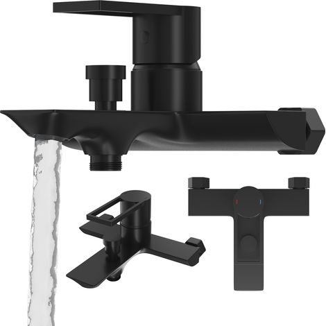 Mitigeur Baignoire-Douche en Laiton Granitan Noir Arma avec Raccord pour Tuyau de Douche et Tête Céramique (1/5)