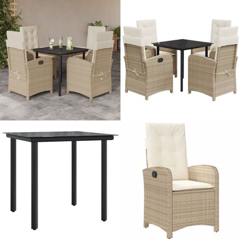 5-tlg. Garten-Essgruppe mit Kissen Beige Poly Rattan - Gartenmöbel - Gartenessgruppe (1/5)