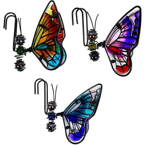 Décoration pour pot de fleurs : pendentif papillon libellule en métal à bordure verte, ornement pour plante peinte en pot C (1/5)