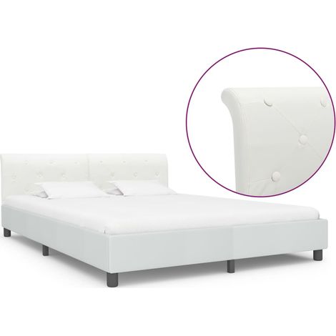 Lit double pour adulte Cadre de lit - Blanc Similicuir 160x200 cm BV996779 - BonneVie (1/5)