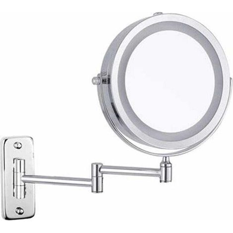 Feelglad Wand-Schminkspiegel, 10-facher doppelseitiger LED-Vergrößerungsspiegel, ausziehbarer, schwenkbarer Kosmetikspiegel (1/4)