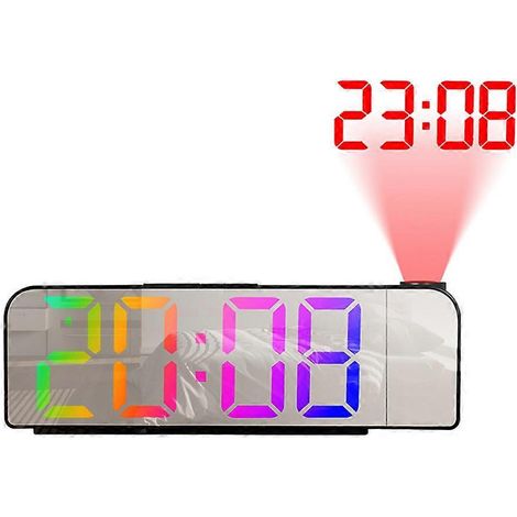 Réveil à projection rotatif à 180°, horloge numérique LED 12/24 heures, réveil à projection de plafond rechargeable par USB (multicolore F) (1/5)