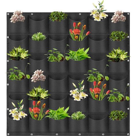 Sacs de plantation suspendus 36 poches - 1 jardin vertical de 1 m, fixation murale (1/5)