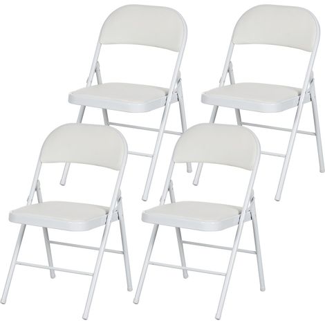 Juego de 4 sillas plegables, sillas de oficina portátiles, patas de metal, silla plegable para oficina, recepción, sala de espera, piel sintética, color blanco (1/5)