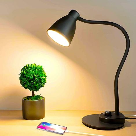 LED Desk Lamp with USB Charging Port 3 Color Modes Reading Light Fully Dimmable Smart Induction Auto-Dimming Work Light Flexible Gooseneck Table Lamp for Bedside Desk, AC Adapter Included (1/5)