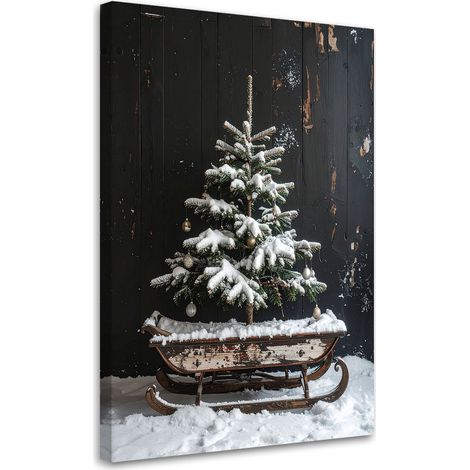 Cuadro sobre Lienzo, Árbol de Navidad regalos trineo, 20x30 (1/5)