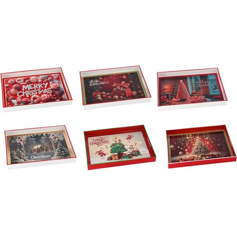Regalo Italiano Vassoio Rettangolare Natale Plastica 40 x 30 Cm H 5 Cm Ass. Multicolor 1 Pz