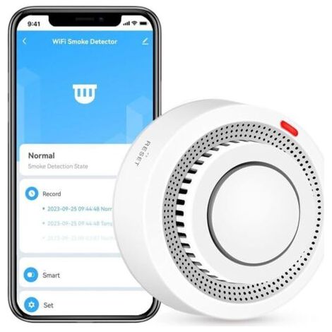 Détecteur de fumée intelligent Wi-Fi, alarme incendie, alarme de fumée sans fil domestique avec notification par application (batterie non incluse) (1/5)