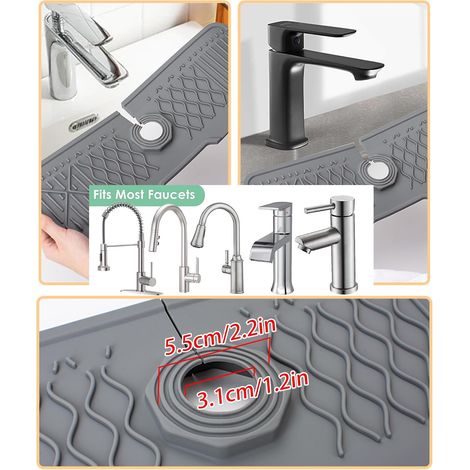 Alfombrilla de silicona para grifo, protector antisalpicaduras para grifo de fregadero, bandeja antigoteo para manijas de grifo (Blanco, 43 cm) (1/4)