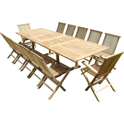 Ensemble de jardin en teck premium KIRANG 10 chaises 2 fauteuils JENAE (1/4)