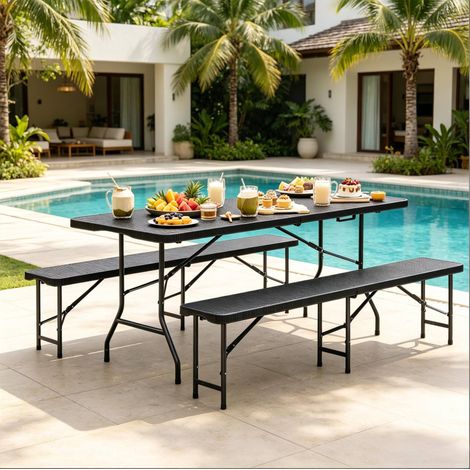 Conjunto muebles jardín plegable HDPE 180 cm OKMYHOME (1/5)