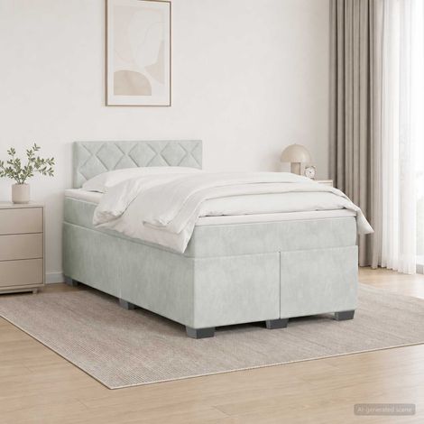 Cama box spring con colchón Gris Claro 120 x 190 cm Terciopelo (1/5)
