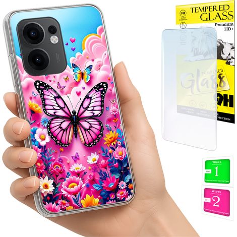 Coque arrière papillon avec protection en verre trempé pour Oppo Reno 13F 5G / 13 FS 5G (1/5)