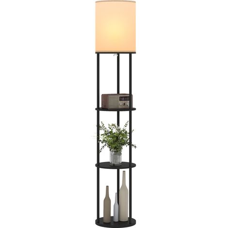 Beyamis Stehlampe mit Ablagen und Fernbedienung mit 3 Farbtemperaturen für Wohnzimmer, Schlafzimmer und Büro, Schwarz