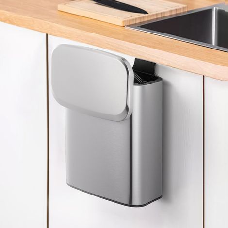 4L Hanging Stain Steel Kitchen Trash Bin with Lid and PP Removable Inner Bucket in MoonLight Silver (1/5)