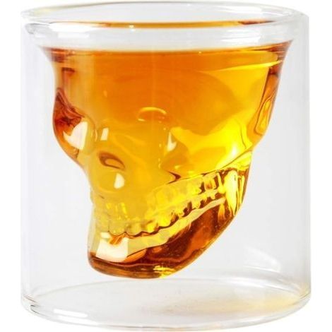 Verre à Shot Tête de Mort pour Whisky Biere Vin Vodka, Cristal Transparent Tasse Double Paroi Verre 80ml / 2.8oz (1/5)