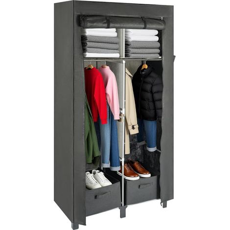 Trintion Foldable Fabric Closet for Bedroom, Canvas Portable Closet Storage Organizer, Dust-Proof Fabric Wardrobes for Bedroom Dorm & Cloakroom Portable Wardrobe 172×45×88cm (Black) (1/5)