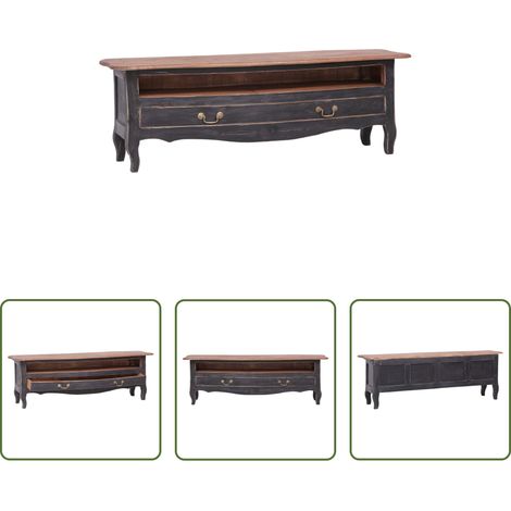 vidaXL Bois d'acajou - Meuble TV 120x30x40 cm noir bois d'acajou massif (1/5)
