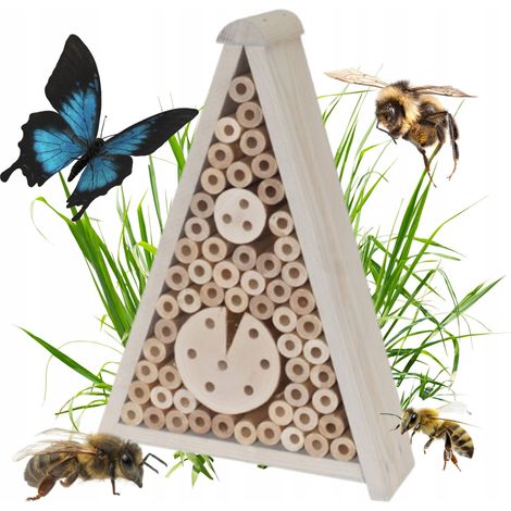 Hôtel à insectes pour abeilles, maison triangulaire pour papillons et insectes 24 x 9 x 34 cm (1/4)