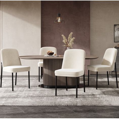 Sedie da pranzo 4 pezzi con cuscino spesso, gambe in metallo, rivestimento in velluto beige HAVRYA (1/5)