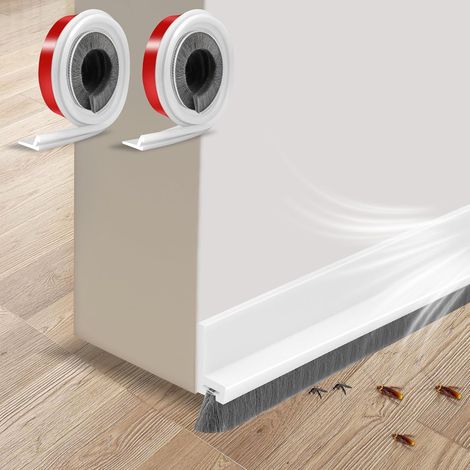 2 x Door Brush Seals, 100 x 3 cm Draught Excluder Bottom Brush Adhesive Cuttable White for Interior and Exterior Doors, Sound Insulation, Thermal Dust, Cold Insect (1/5)