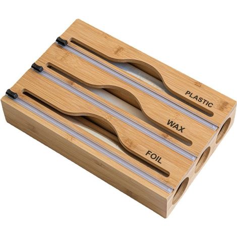 Distributeur en bambou pour film alimentaire et papier aluminium – Organisateur pour rouleaux de 32 cm  Comprend du papier sulfurisé et du papier cuissonTFTF